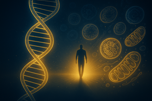 Illustration of the biological hallmarks of aging and cellular repair processes