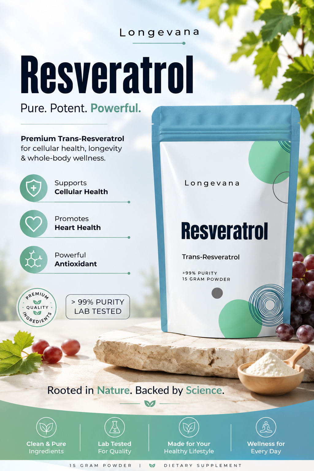 Trans-Resveratrol 99.6% – 15g Powder