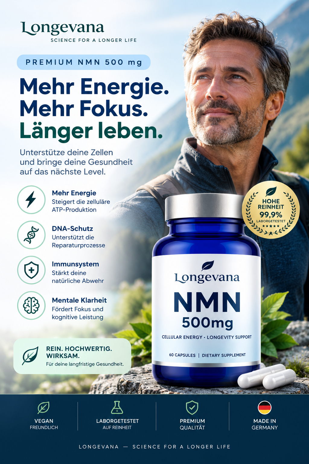NMN 500mg - Potenciador de NAD+ | Longevana