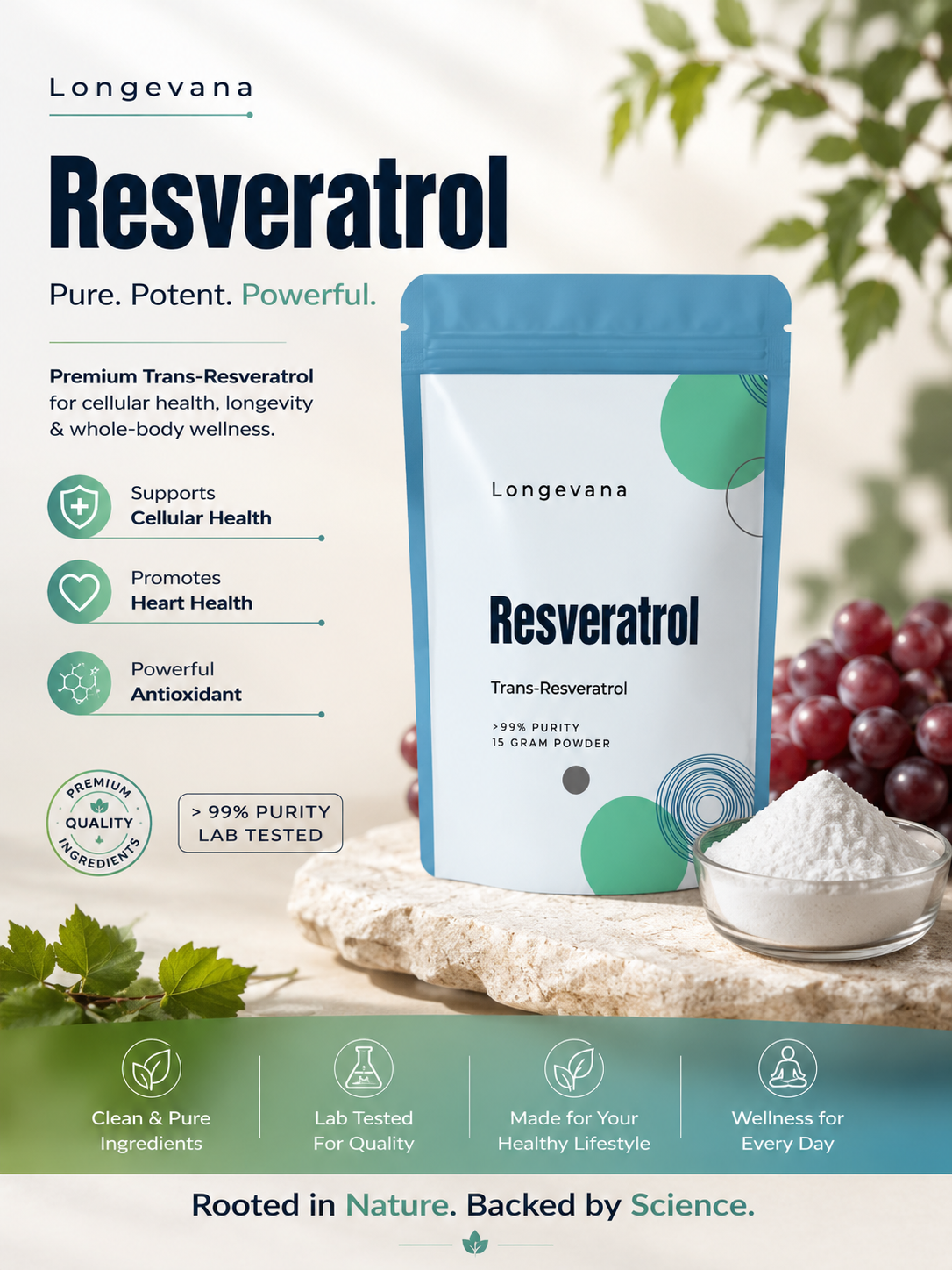 Trans-Resveratrol 99.6% – 15g Powder