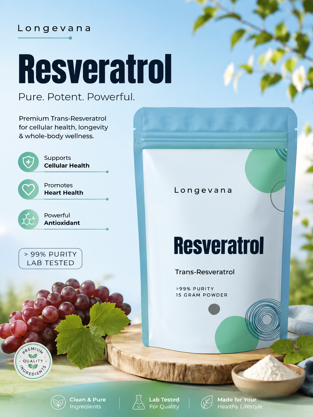 Trans-Resveratrol 99.6% – 15g Powder